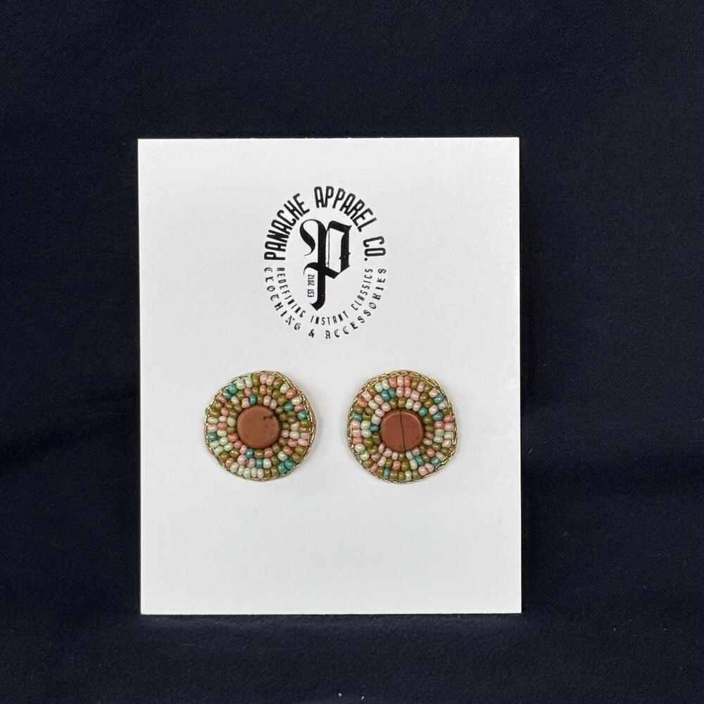 NWT PANACHE CO. Beaded Stud Earring Earth Tones Shabby Chic Retro Western